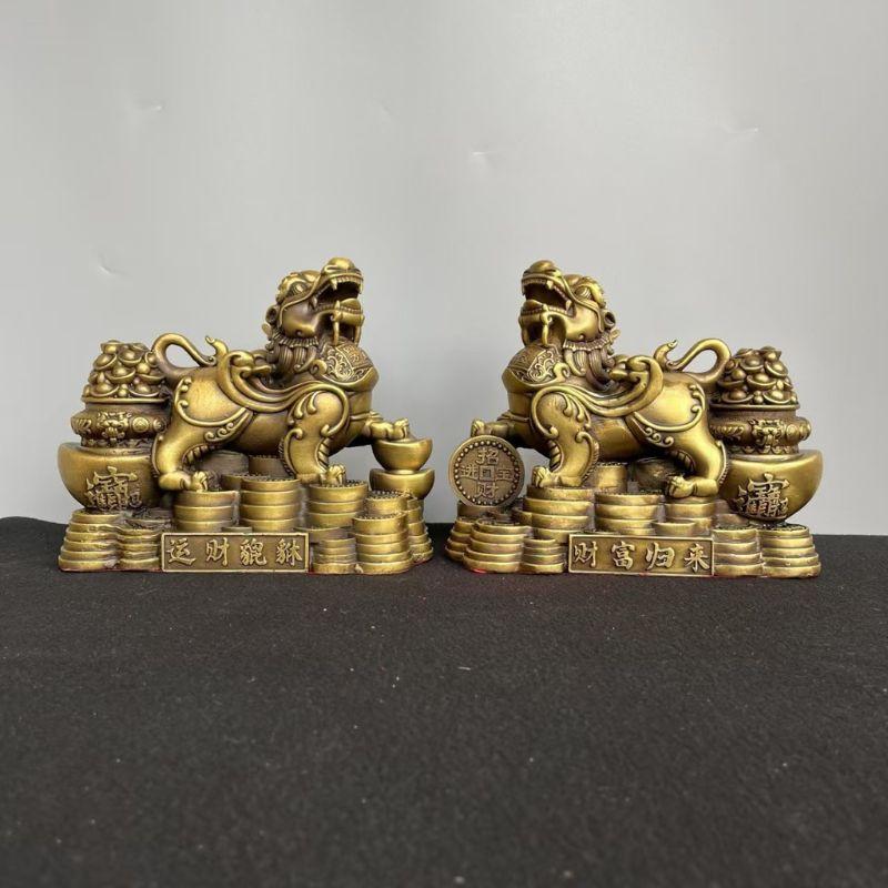 貔貅 獅子 シーサー 置物 オブジェ 2個セット ペア 風水 金運 財運