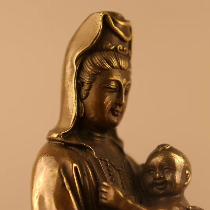送子観音菩薩 菩薩像 観音像 風水 置物 オブジェ 銅製 仏像 子宝 祈願