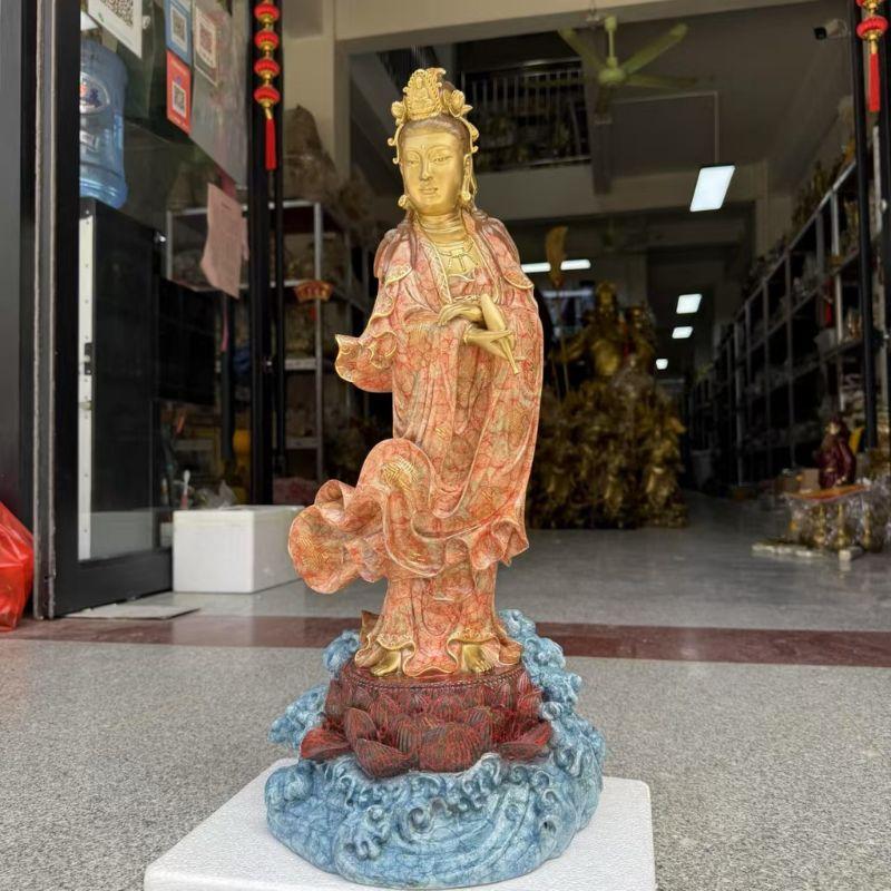 観音菩薩像 蓮台立像 仏像 観音様 菩薩様 台湾製 熱着色 純銅 仏教