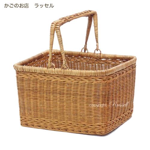 ハンドルが倒せる 籐かご バスケット ラタン ピクニックバスケット 2本