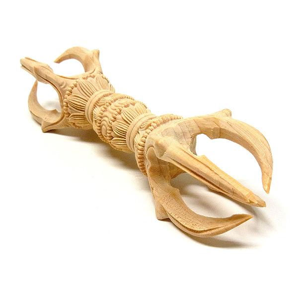 五鈷杵 長さ12cm 桧製 木彫り 密教法具 お守り 魔除け 厄除け : 仏像と