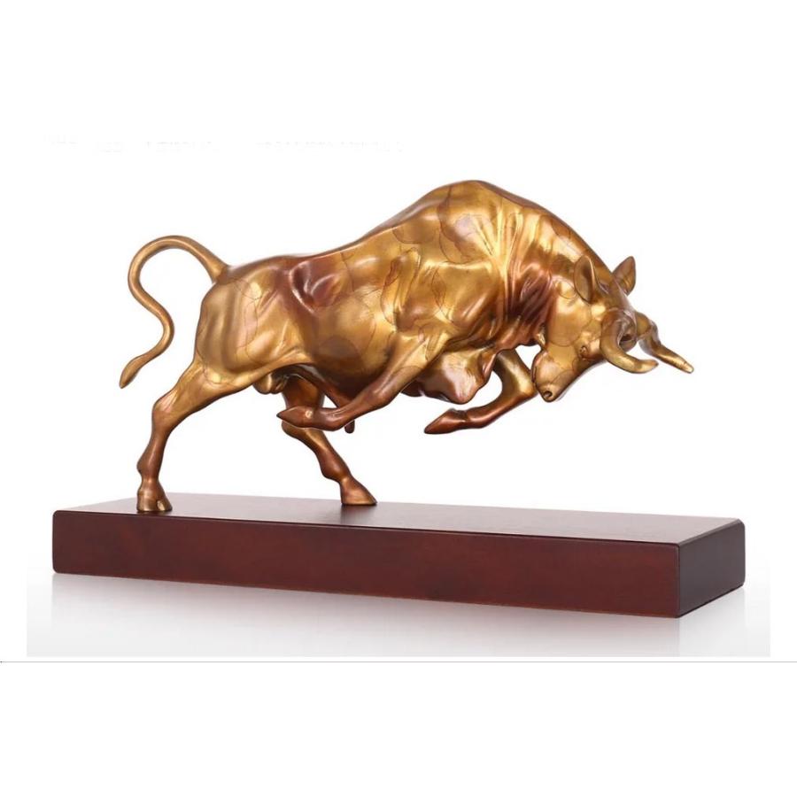即納！風水的 幸運を呼ぶ ブロンズ製チャージング・ブル金色の雄牛の
