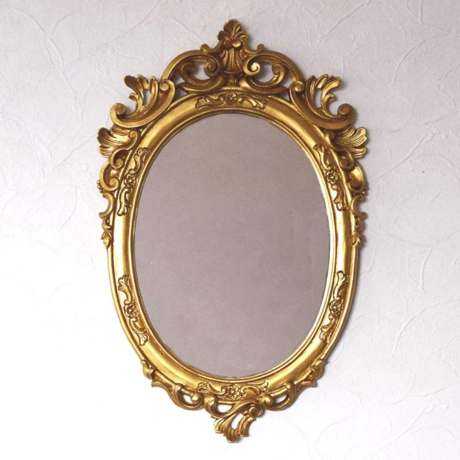イタリア製 ロココ調 ヨーロピアン 壁掛け鏡 オーバルミラー ゴールド
