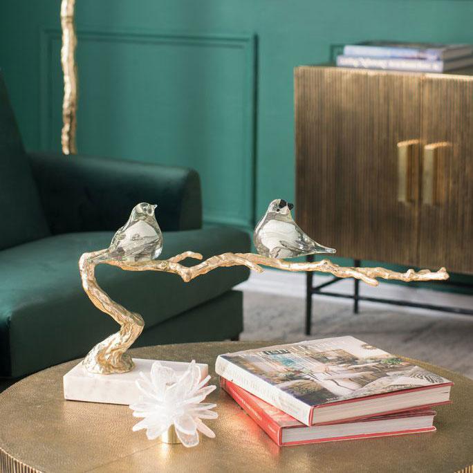 ガラスの置物 オブジェ 小鳥 鳥モチーフ 大理石 ガラス製 ガラス雑貨