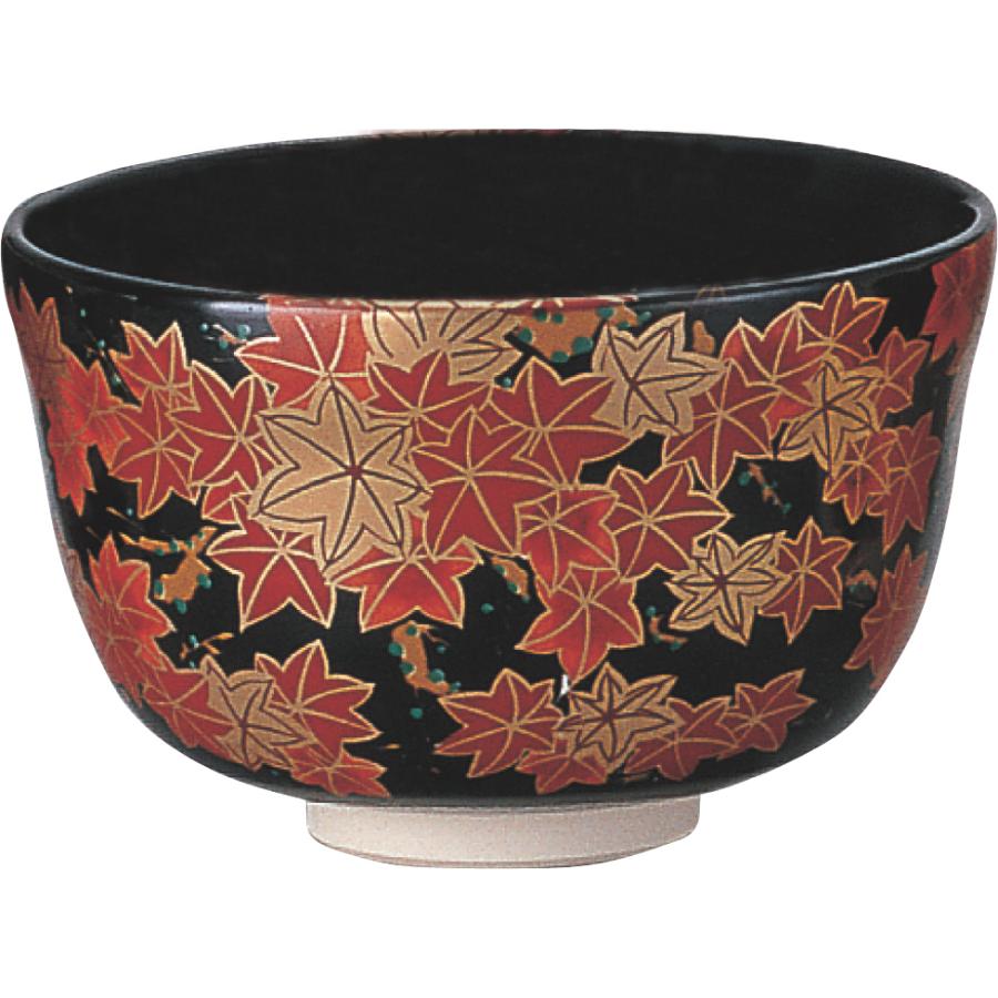 茶碗 黒仁清 紅葉 宮地英香作 茶道具 茶道 秋の茶道具 季節の風情 金彩