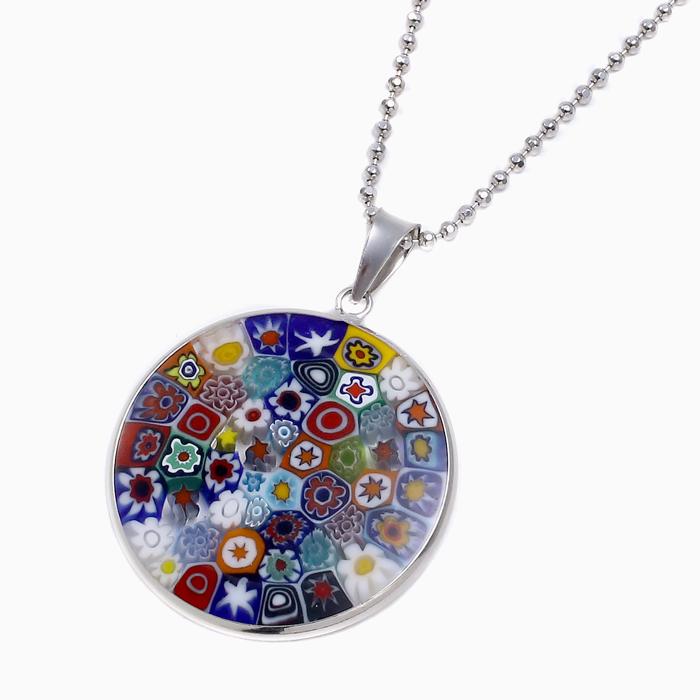 イタリア製/ベネチアンガラス ミレフィオリ・ペンダント26mm マルチ