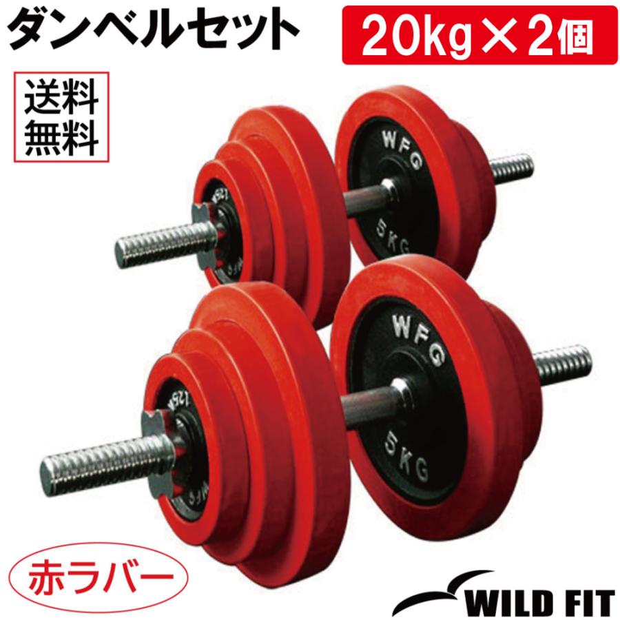 WILD FIT（ワイルドフィット） ダンベルセット 40kg 赤ラバー / 筋トレ