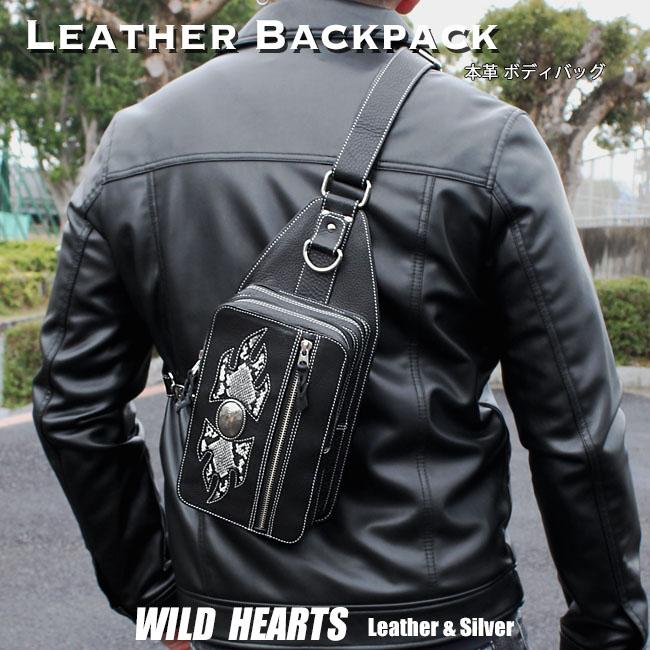 美品】WILD HEARTS ボディバッグ アメリカン バイカー ショルダ 黒 美