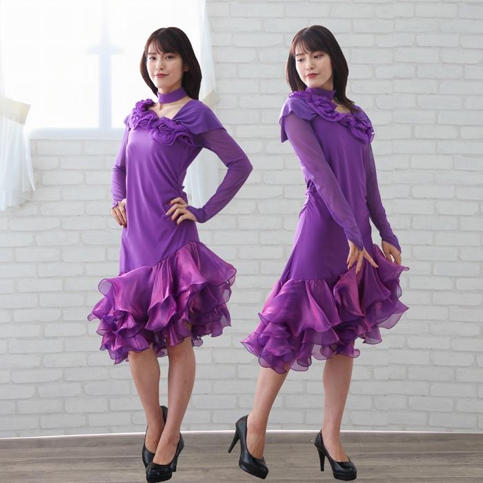 送料無料2〜4日後到着 社交ダンス ドレス ステージドレス 花モチーフ