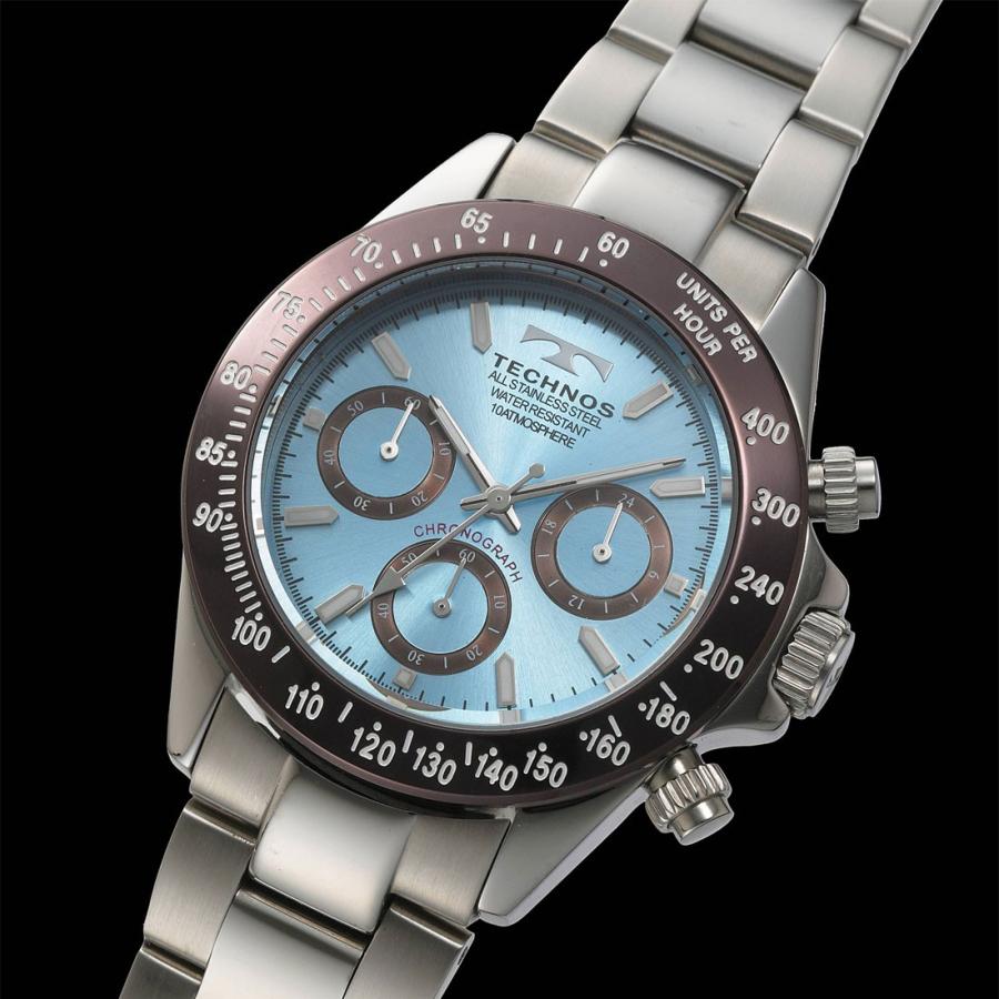 TECHNOS（テクノス） 10気圧防水クロノグラフ 腕時計 アイスブルー