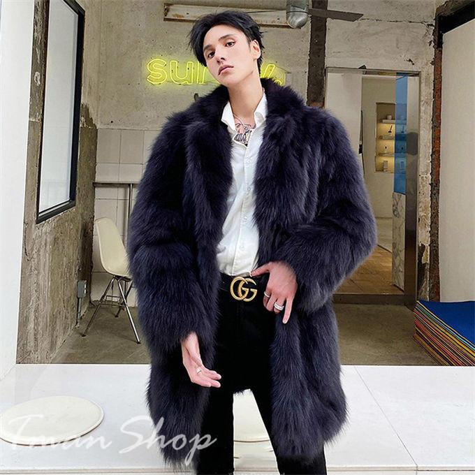 ファーコート メンズ 厚手 毛皮コート フォックス ロングコート