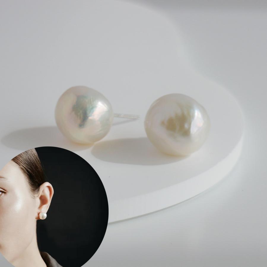 パールピアス 普段使い 大ぶり一粒 バロック本真珠 12mm レディース