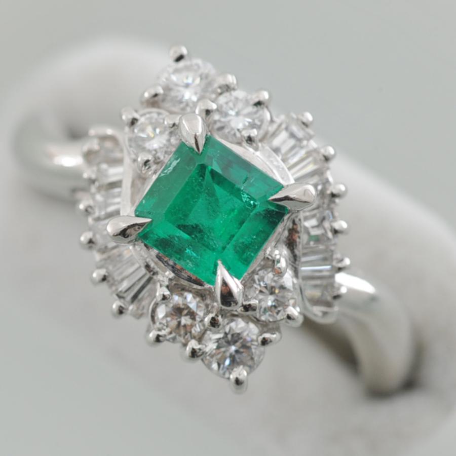 H50】 Pt900 プラチナ 天然エメラルド 0.51ct 天然ダイヤモンド 0.46ct