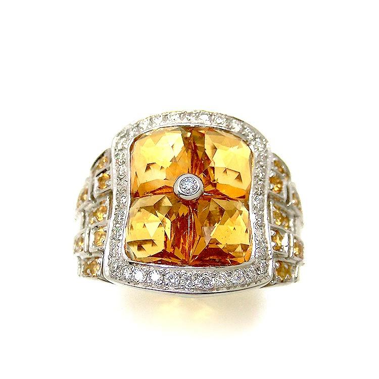 11月誕生石 シトリン リング 指輪 18金 ホワイトゴールド K18WG