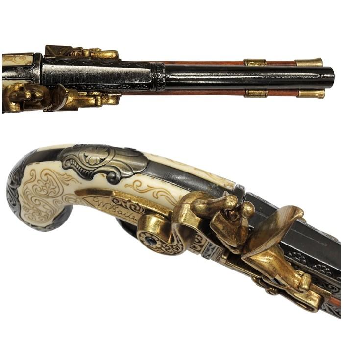 ☆DENIX ダブルバレル 回転式フリントロックピストル イギリス 1264