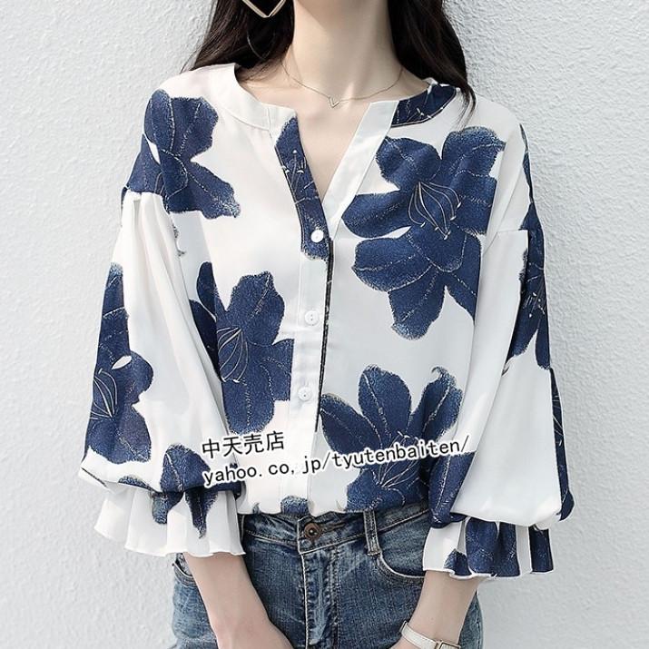 トップス シャツレディース 花柄シャツ レディース 韓国風 ブラウス 七