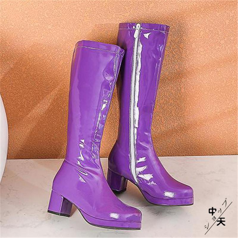 ロングブーツ ジョッキーブーツ レディース 無地 太めヒール 厚手 裏