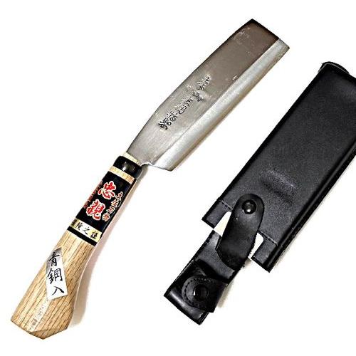 忠親 腰鉈 165mm 並幅 片刃 青鋼 土佐 吊皮付レザー巻 木鞘 鉈 なた