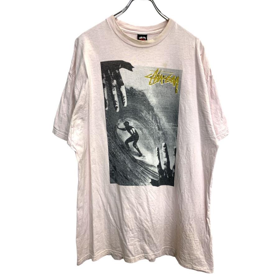 STUSSY 半袖 プリント Tシャツ XLサイズ ステューシー ピンク コットン