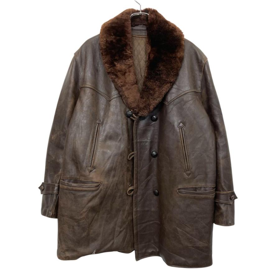 ユーロ レザーカーコート XLサイズ ブラウン 60's〜 ムートン 古着卸