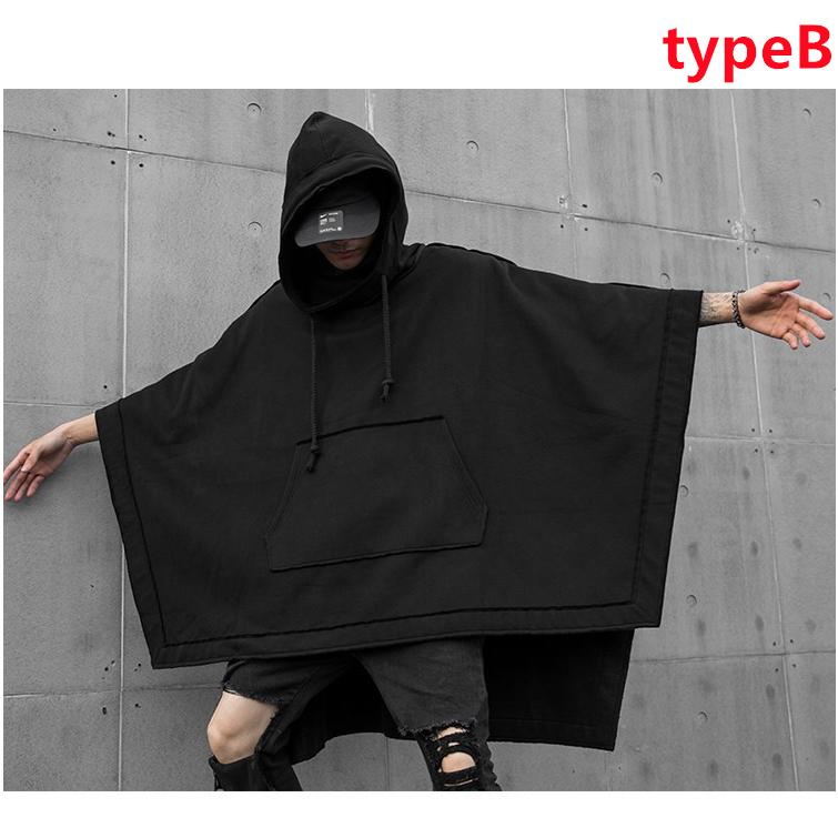 プルオーバーパーカー ケープマント メンズ ポンチョパーカー 無地