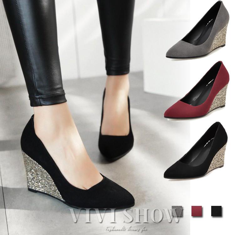 レディース歩きやすいウェッジソール パンプス 8.5cmヒール 痛くない