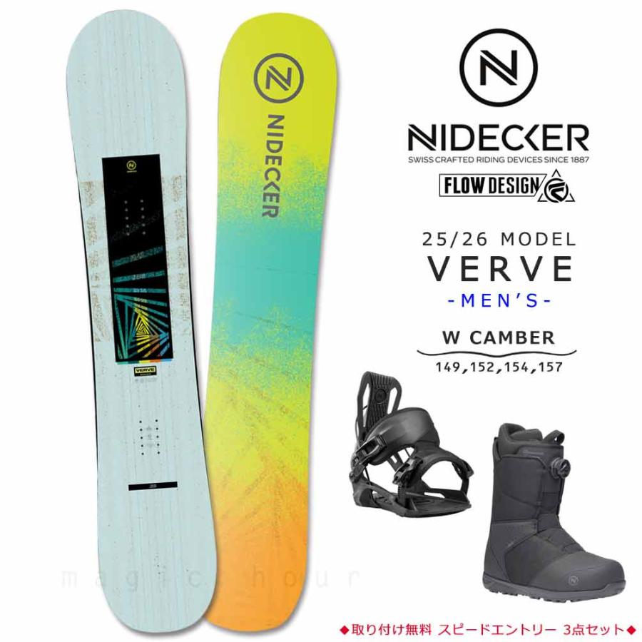 NIDECKER（ナイデッカー） スノーボード 板 メンズ ボード 3点 セット