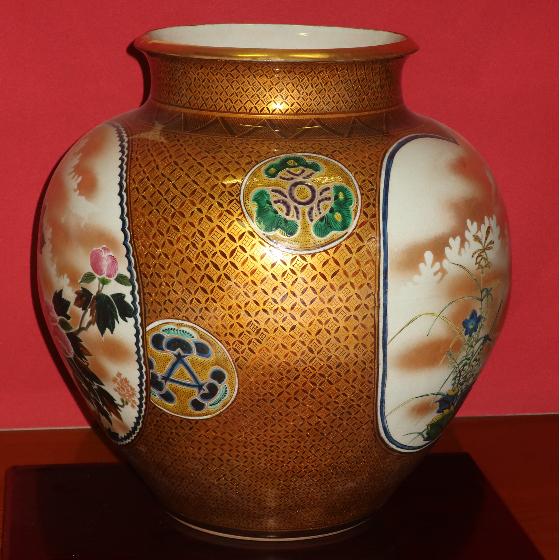 九谷焼 【逸品物】花瓶 陶器 金彩割取 陶洸作 15号（45cm)大型壺