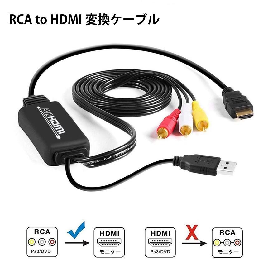 RCA to HDMI/AV/コンポジット 変換アダプター ケーブル 1080P USB給電