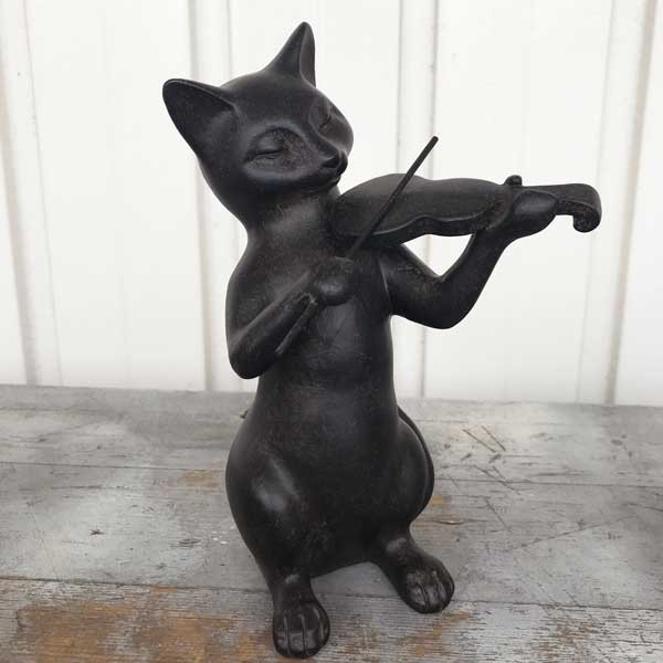 Rust Cat バイオリン violin ネコ置物 ねこグッズ 猫雑貨 ギフト 黒