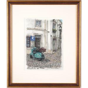 パリ 風景画 絵画 フランス 水彩画 高橋文平 「モンマルトルのカフェ