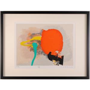 抽象画 絵画 現代アート リトグラフ 版画 坂本善三 「構成87」 額付き