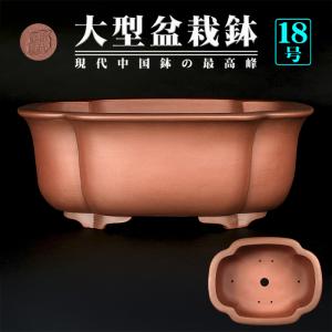 盆栽鉢 烏泥外縁隅切額面長方鉢 植木鉢 中国鉢 張氏製陶 落款あり 18号