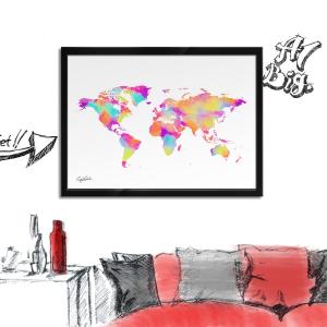 ポップアートポスター ブランド オマージュ ルイヴィトン 世界地図 A4