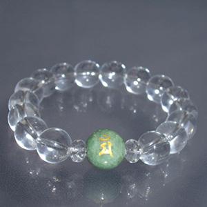 本翡翠 ブレスレット 梵字 メンズ 12mm 翡翠 水晶 18-20cm 天然石