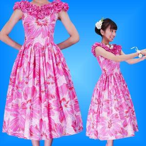 フラダンス ムームー フリル ミディ丈ドレス ピンク LLサイズ 2380piLL