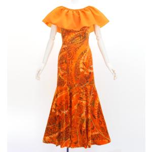 フラダンス ベロア×ハワイアンファブリックドレス ピンク Fサイズ