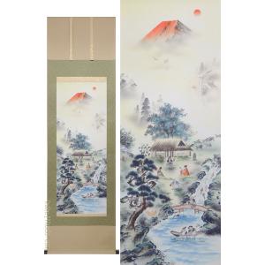 掛け軸 赤富士 (横山香秋) 【掛軸】【一間床・半間床】【赤富士