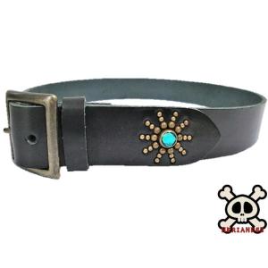 栃木レザー エンドオンリー スタッズベルト 茶 ターコイズスポッツ
