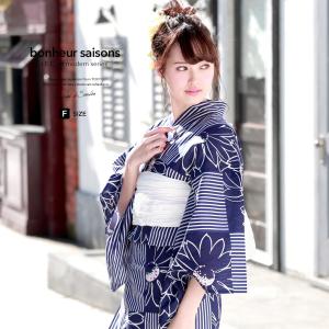 撫松庵 浴衣 レディース セオアルファ 洗える 絞り朝顔 紺 ネイビー