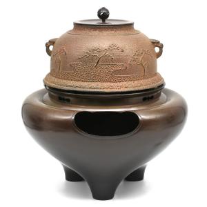 茶道具 風炉釜 風炉用釜 小釜 筒釜 鬼鐶付 根来茂昌作 茶道 : 茶道具