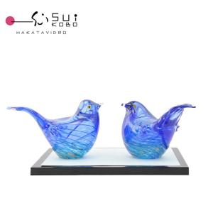ガラスの青い鳥ペア LA-49p 幸福 ガラス細工 安部朝和作 博多びーどろ