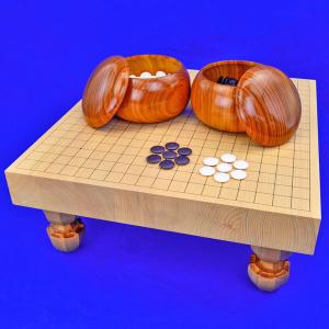 囲碁セット 新かや5寸足付碁盤セット(蛤碁石25号・栗碁笥大)【囲碁将棋
