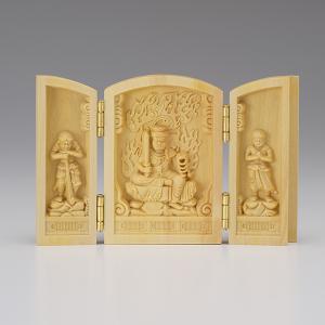 厄除け三開仏 釈迦三尊 柘植製（釈迦如来・文殊菩薩・普賢菩薩