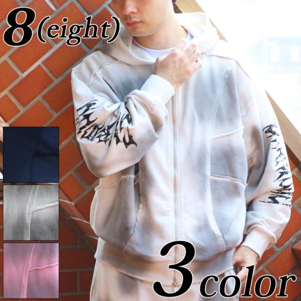 8 スプレー加工切り替えZIPパーカー メンズ パーカー ショート丈 : 8