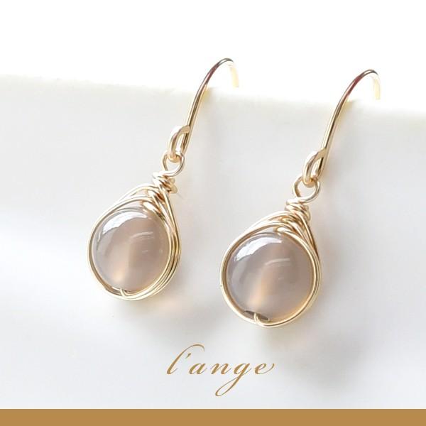 L'ange（ランジュ） 天然石 グレーオニキス 14kgf ピアス レディース