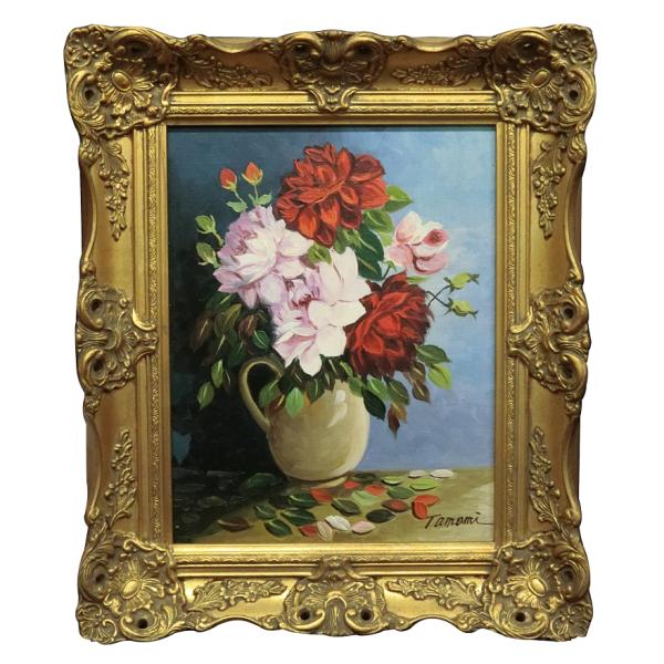 大野玉視 「バラ」 肉筆 油彩画 6号 額装 p-137 : アンティーク慈光