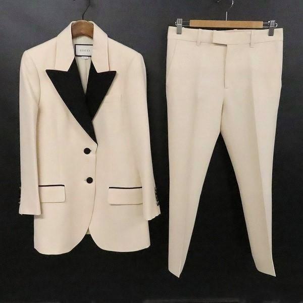 anc グッチ GUCCI パンツスーツ 38 アイボリー 黒 ツーピース
