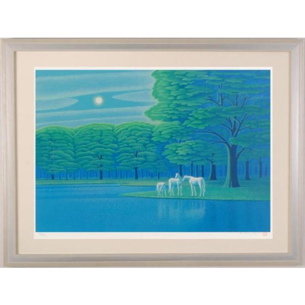 富谷一明 爽 馬 絵画 白馬 風景画 インテリア シルクスクリーン 版画