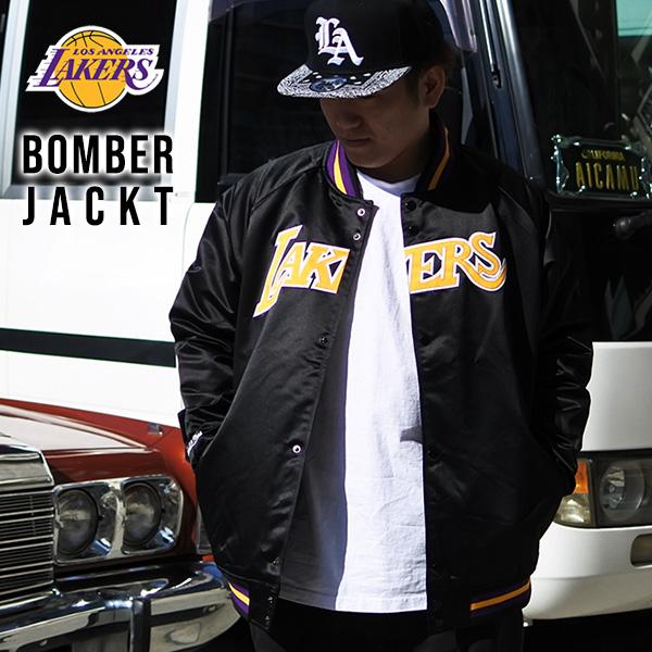 レイカーズ スタジャン メンズ Mitchell & Ness 刺繍 ブラック